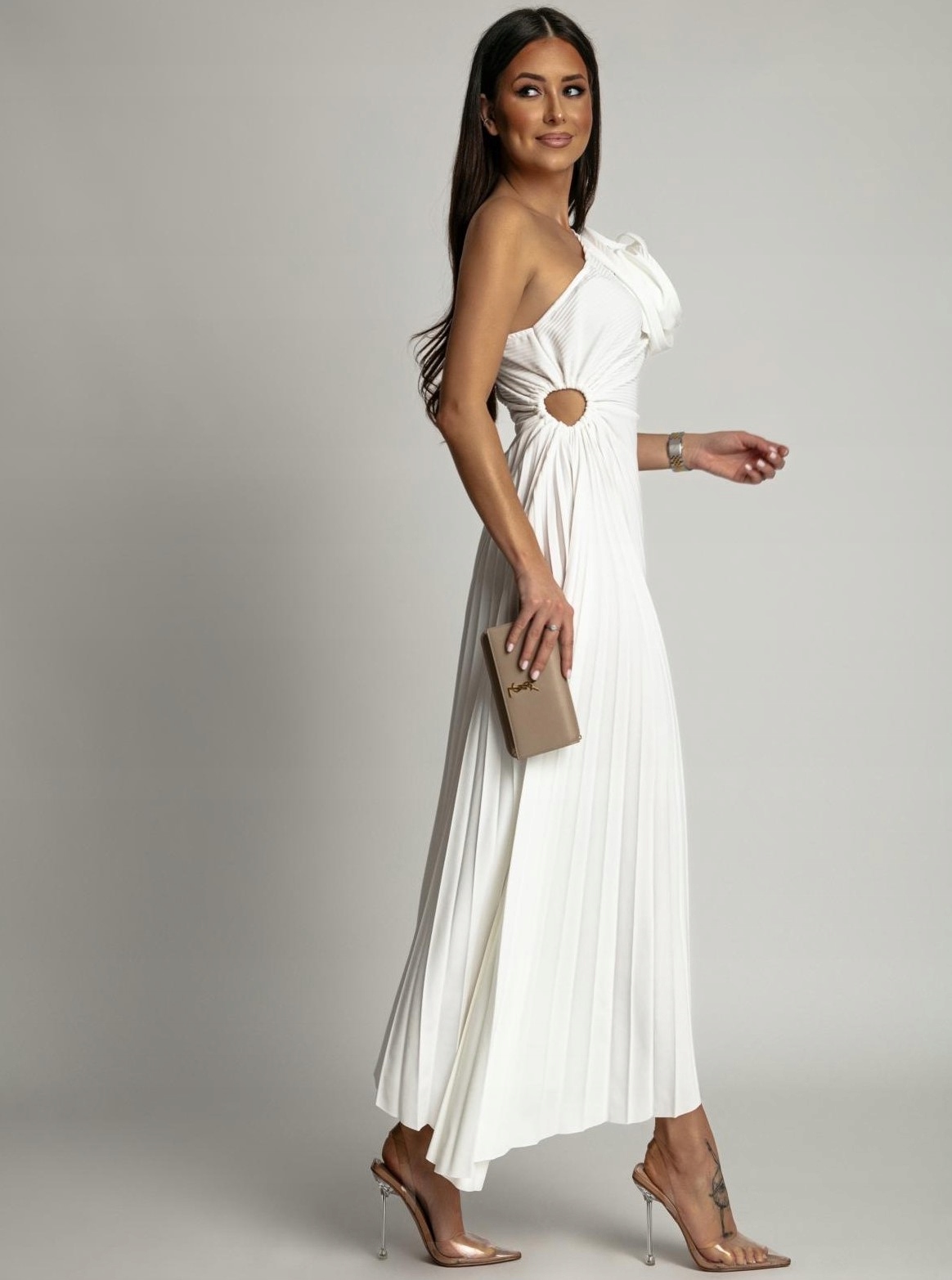 PLISOWANA SUKIENKA KWIATEM BIAŁA WESELE KOMUNIĘ WIZYTOWA OKOLICZNOŚCIOWA Model 19C24