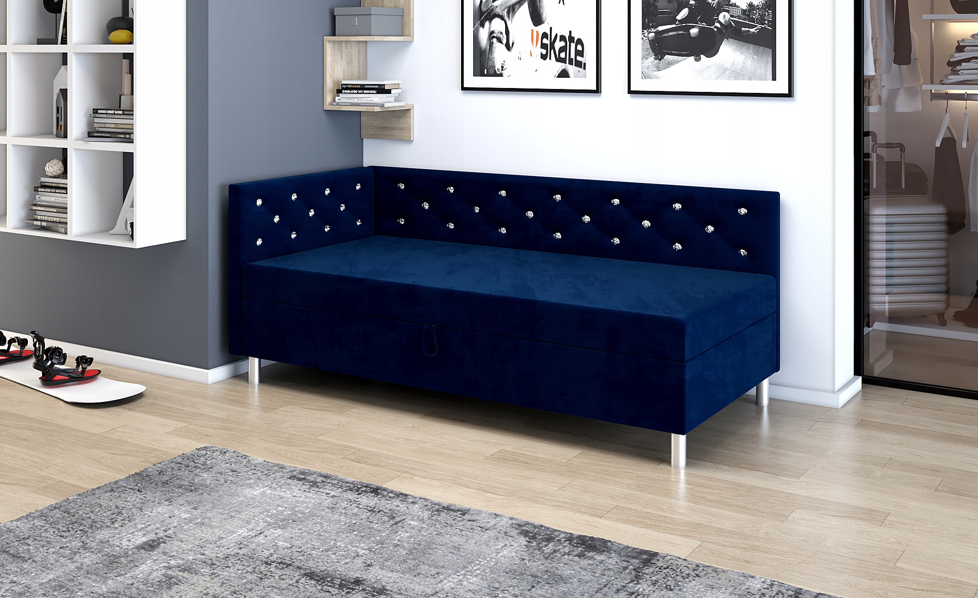 Łóżko młodzieżowe Tapczan welur Princess+ 90 Wysokość mebla 43 cm