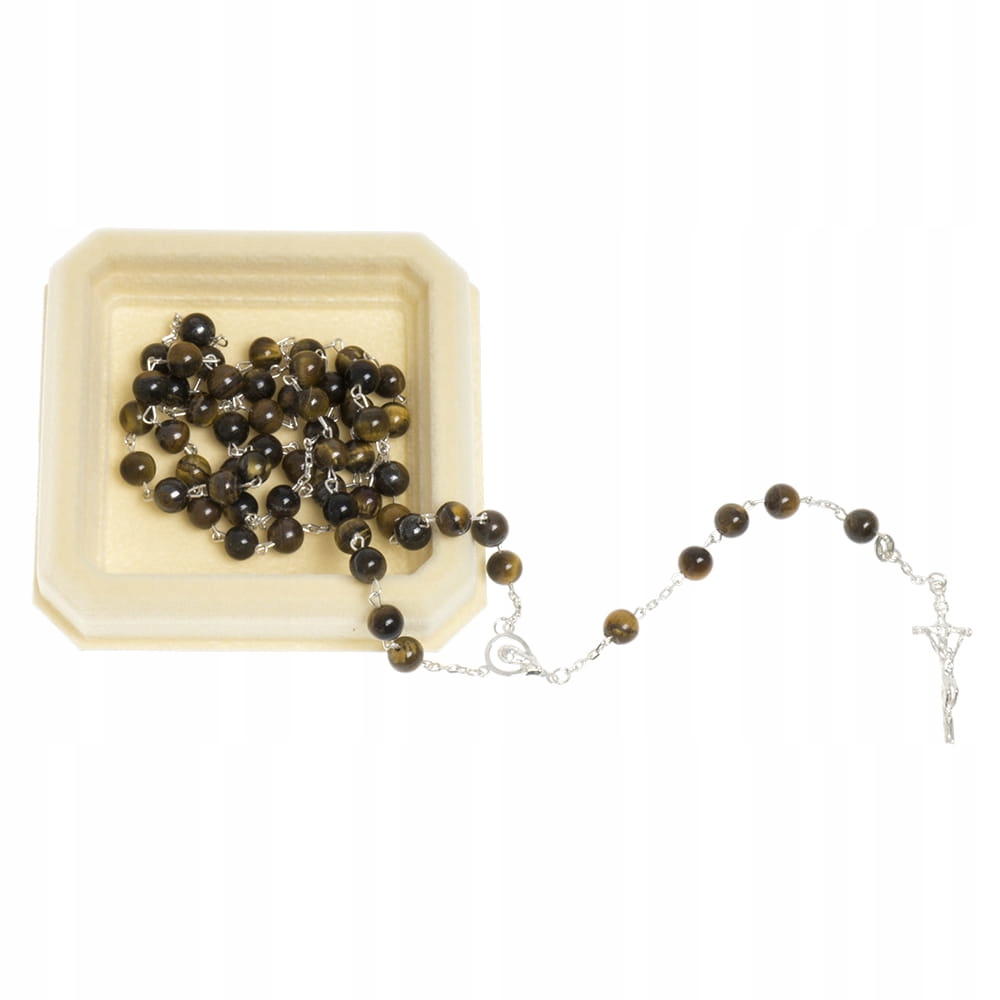 Stříbrný růženec z kamenů Tygří oko hnědý Symbolický dárek na Svatba