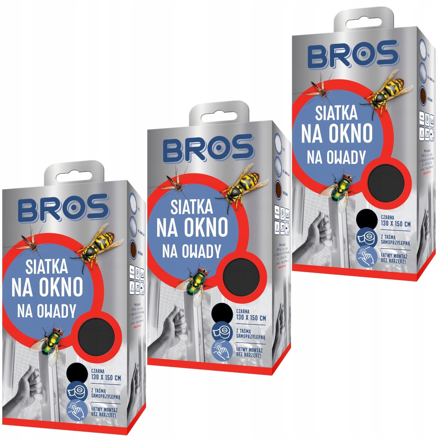

Moskitiera siatka na okno Bros 1,3x1,5m czarna x3
