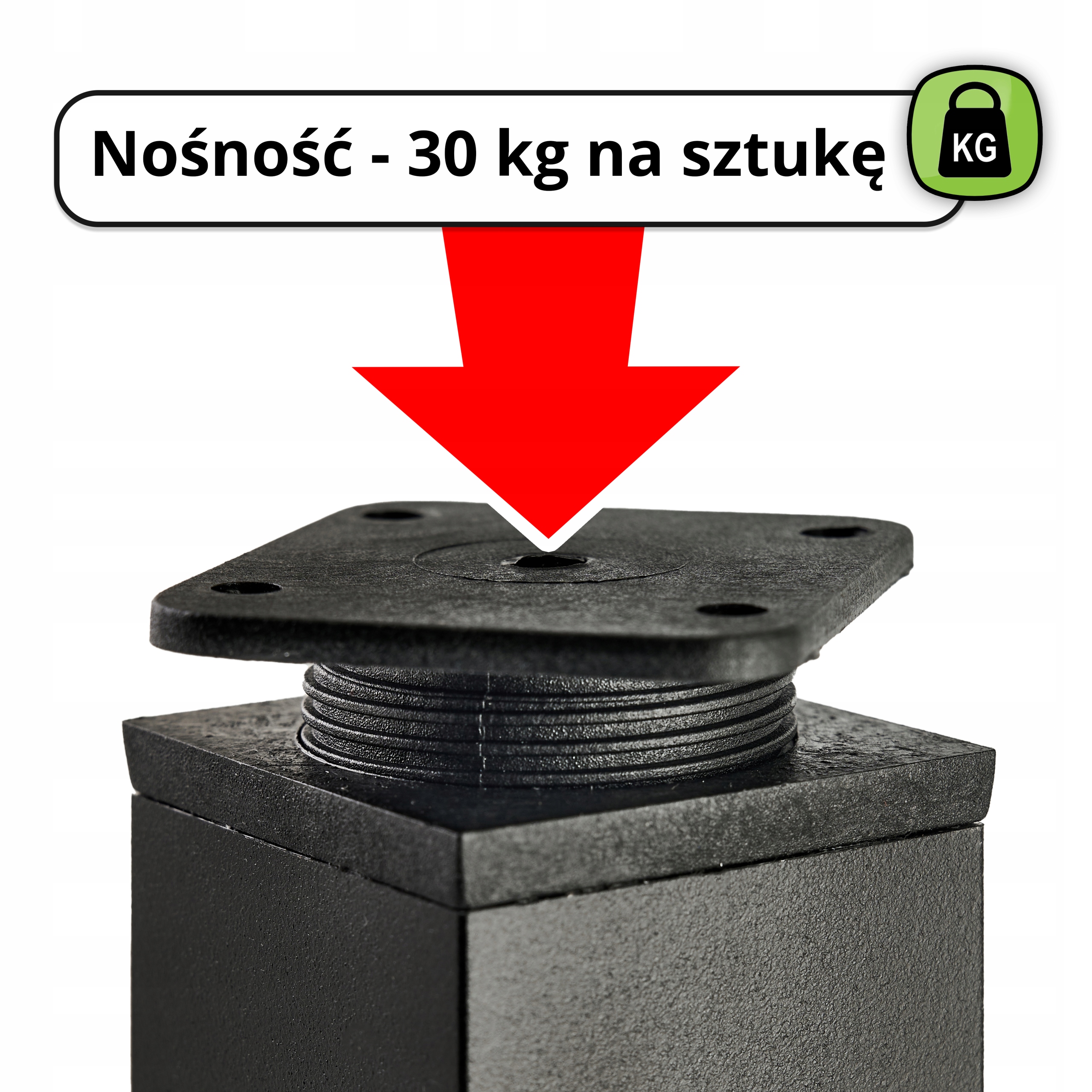NÓŻKA NOGA MEBLOWA STOPKA REGULOWANA H 6 CM CZARNA Maks. szerokość 4 cm