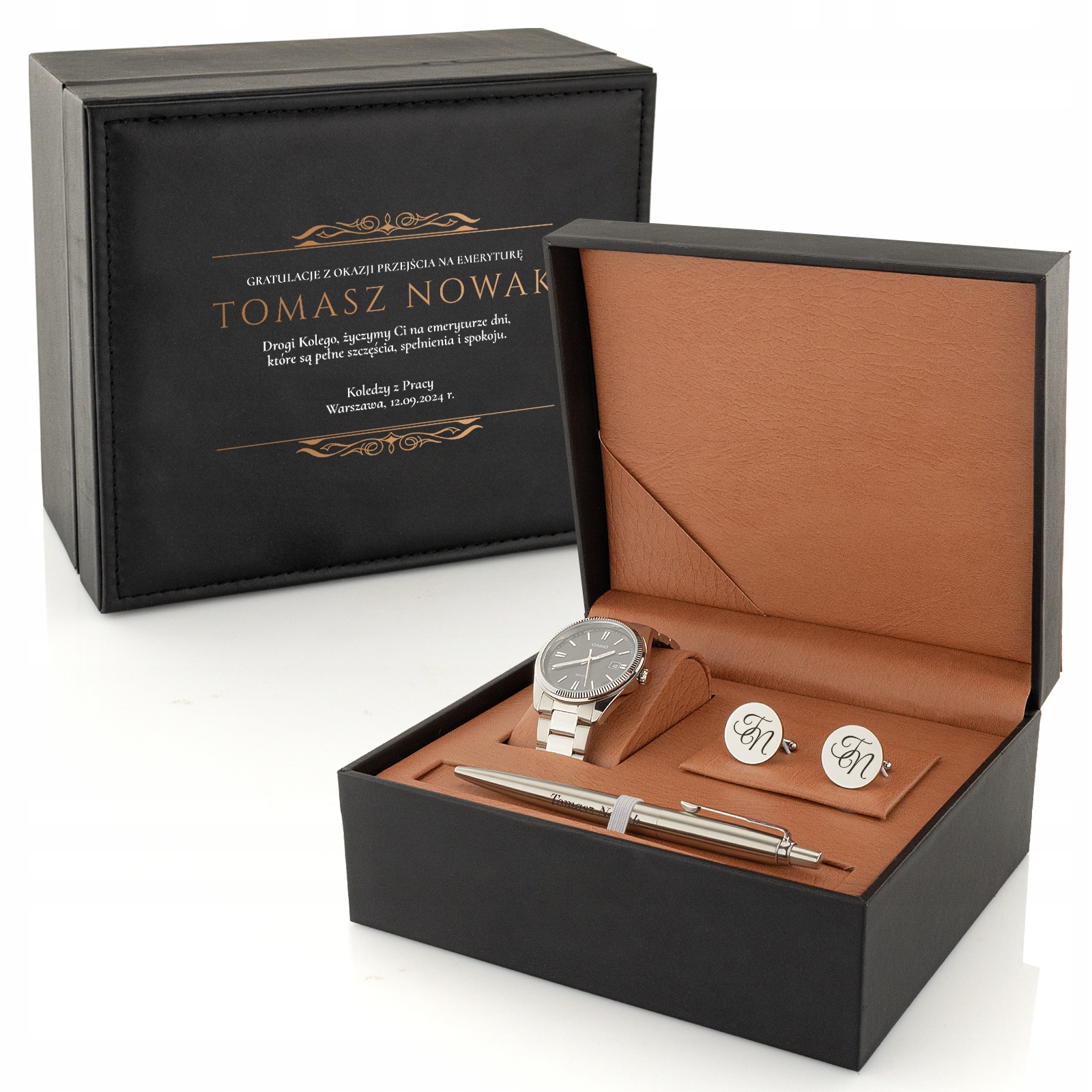 Zestaw Prezentowy na Emeryturę Zegarek Spinki do Koszuli Długopis Grawer