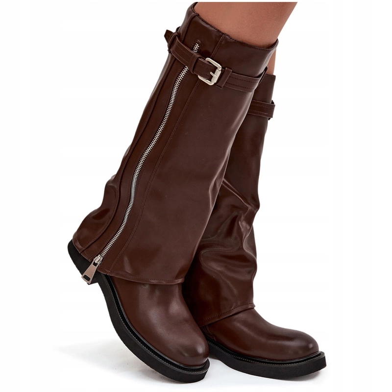 Dámské Kozačky Vyhrnutý Svršek Zip Zateplená Spona Hnědá 36