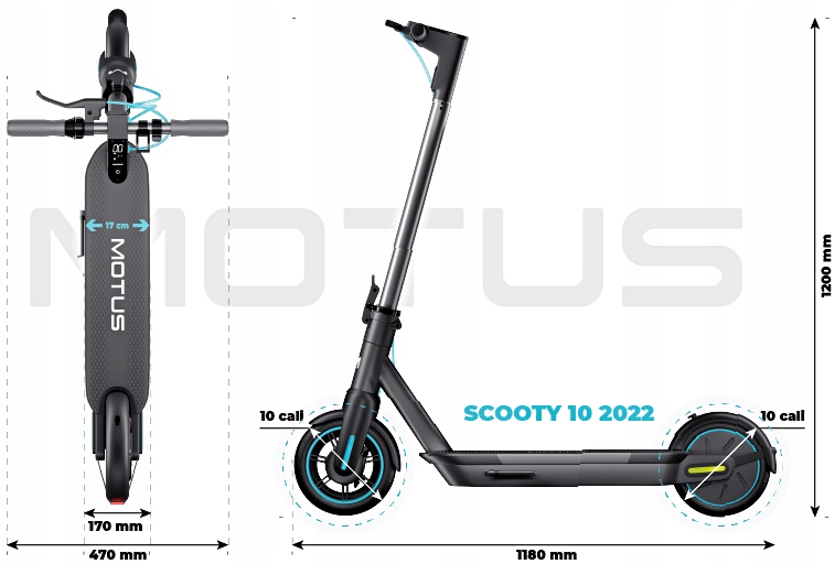 Hulajnoga elektryczna Motus Scooty 2022 wspornik Średnica kół (cale) 10"