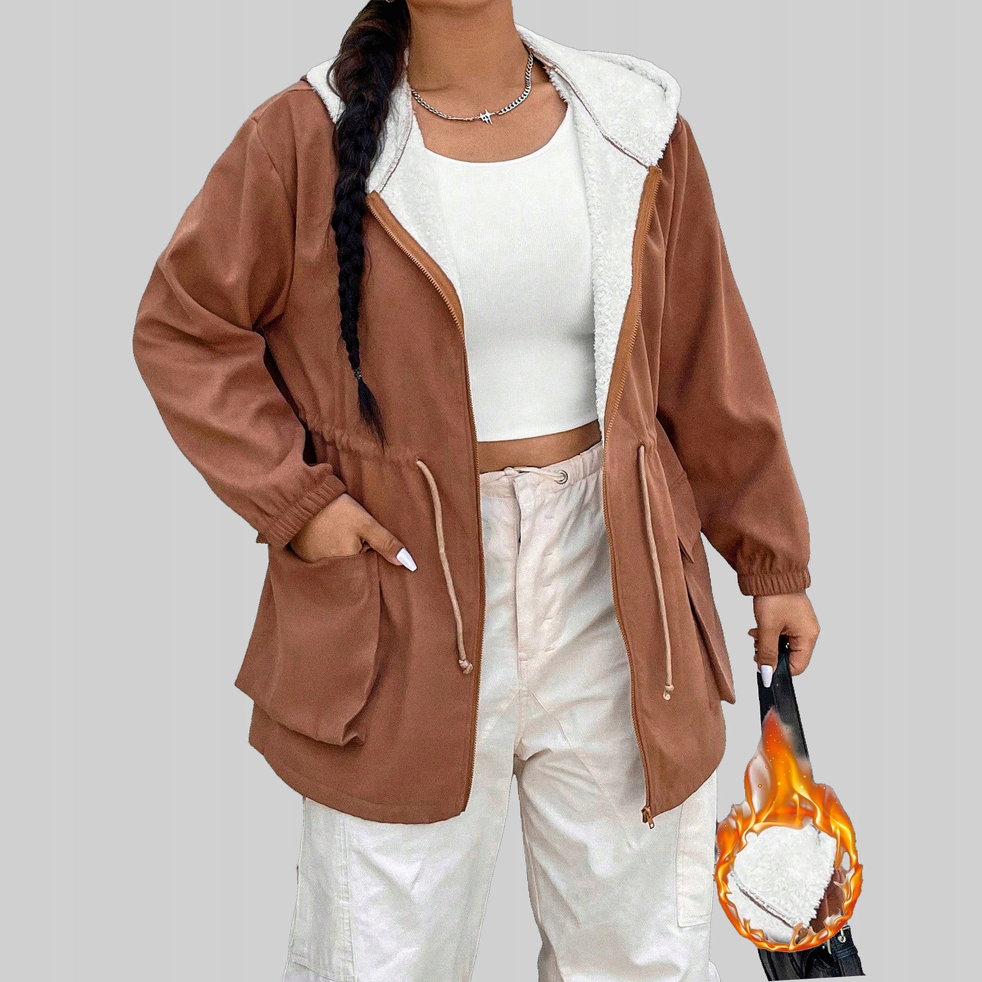 Dámská Bunda Parka s zateplením Teddy Bear Hnědá Shein XL 42