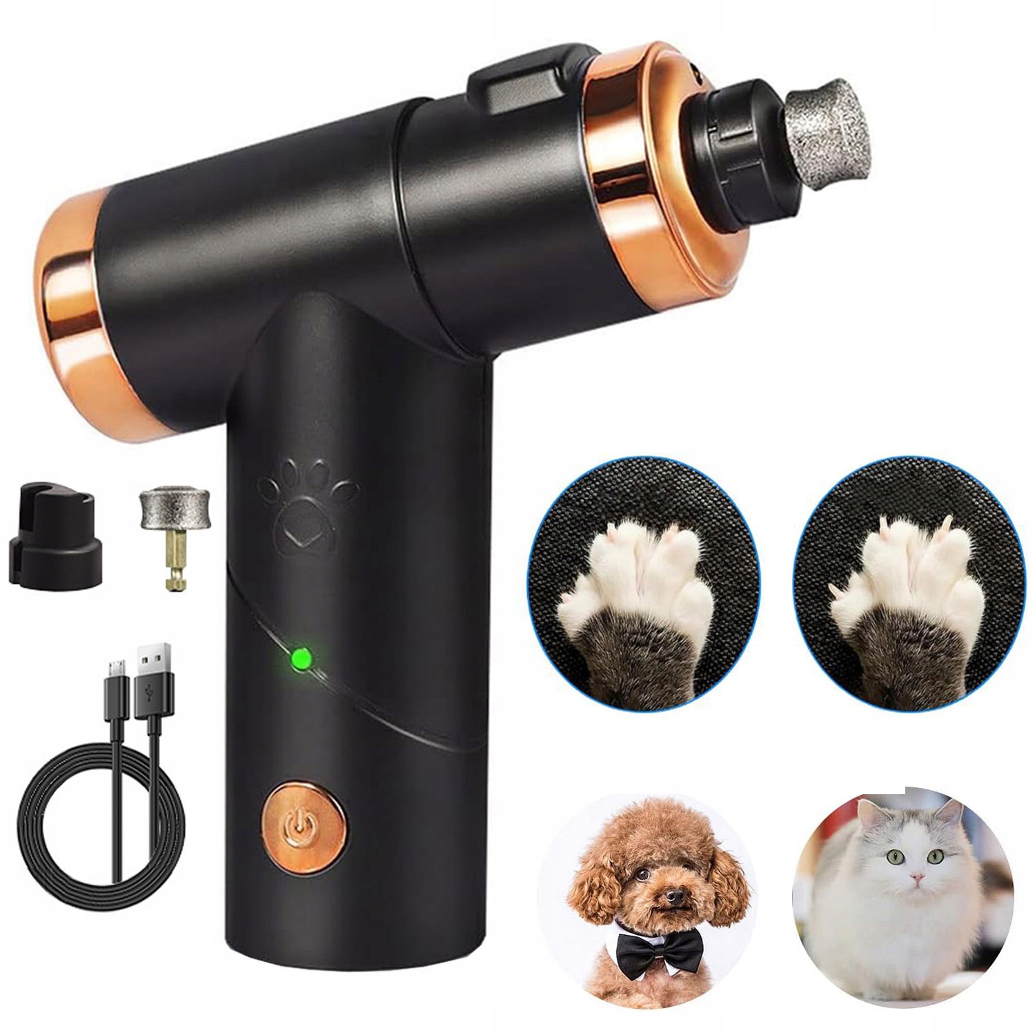 Levně Frézka Elektrický Pilník Grinder na drápky pro kočky, Usb Led lampička