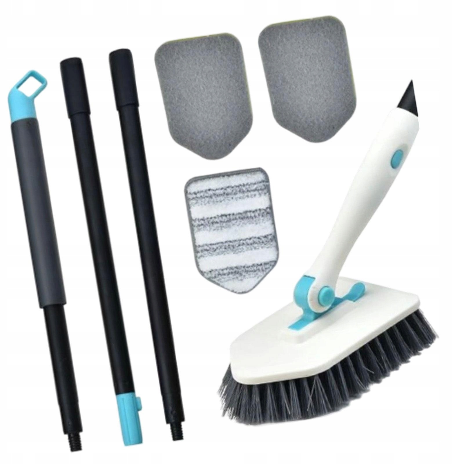 Tub Tile Scrubber Brush with Long Handle Microfiber Pad Scouring Pads White