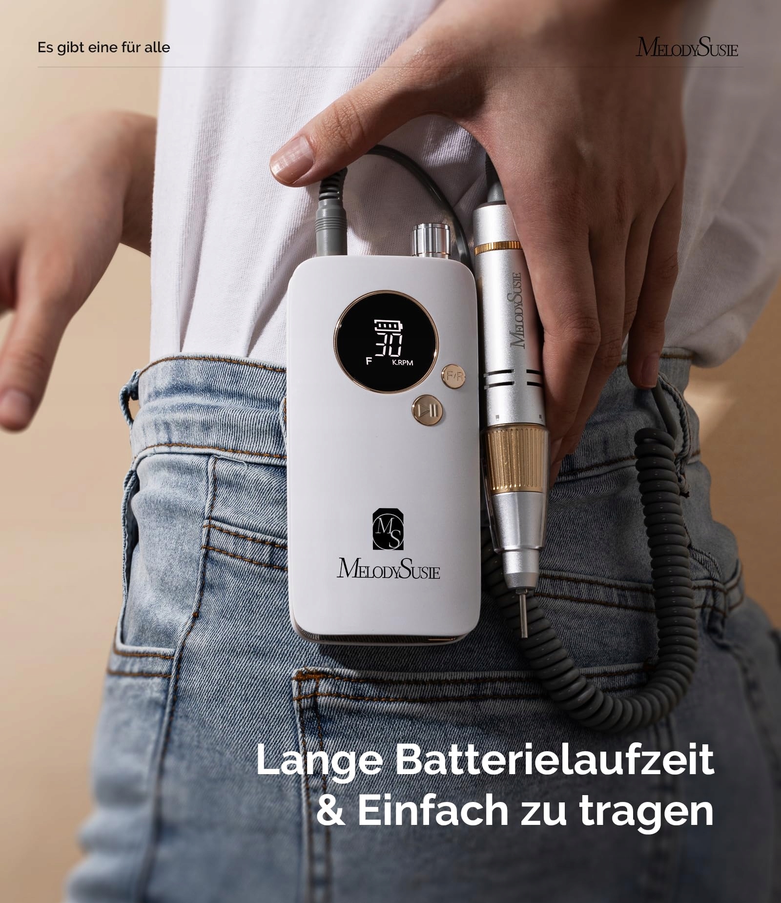 MELODYSUSIE Bezprzewodowa Frezarka Do Paznokci 30000 RPM Biała — miniatura 2