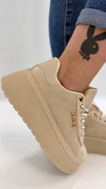 Dámské tenisky na platformě Sportovní boty Ekokůže Semiš Béžová 40