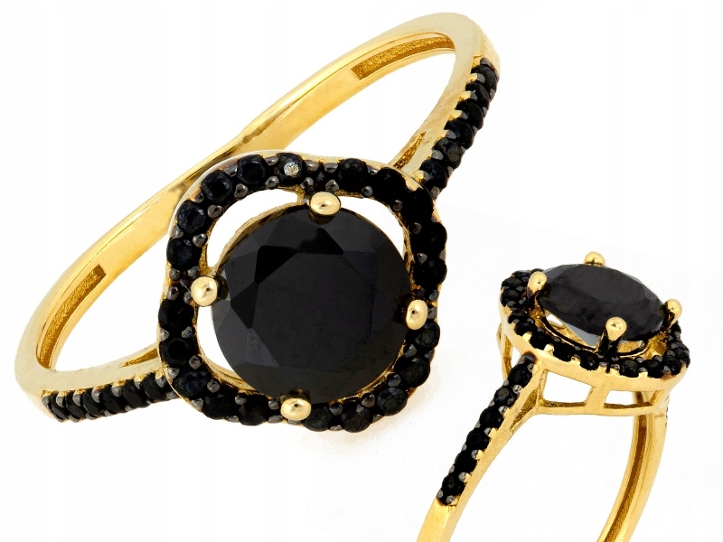 Prstýnek 585 zlatý zdobený syntetickým onyxem a zirkony, módní r14