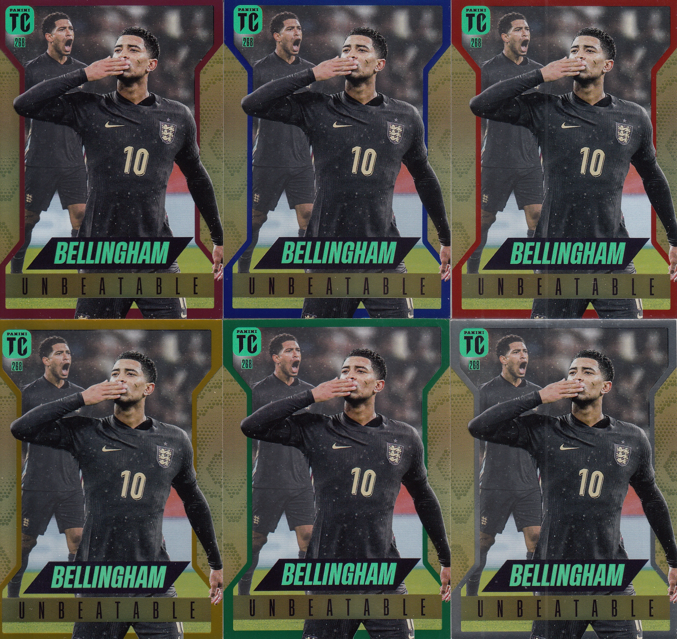 Sada 6 karet Top Class Fifa Bellingham 2025 Unbeatable 268 Červená Zlatá Zelená