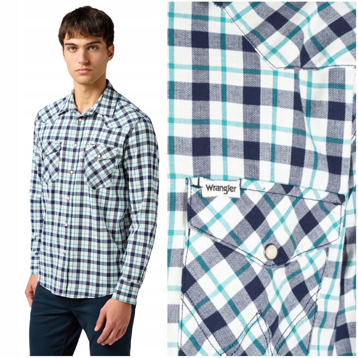 Wrangler Western Shirt Blue pánská kostkovaná bavlněná košile Regular Fit L