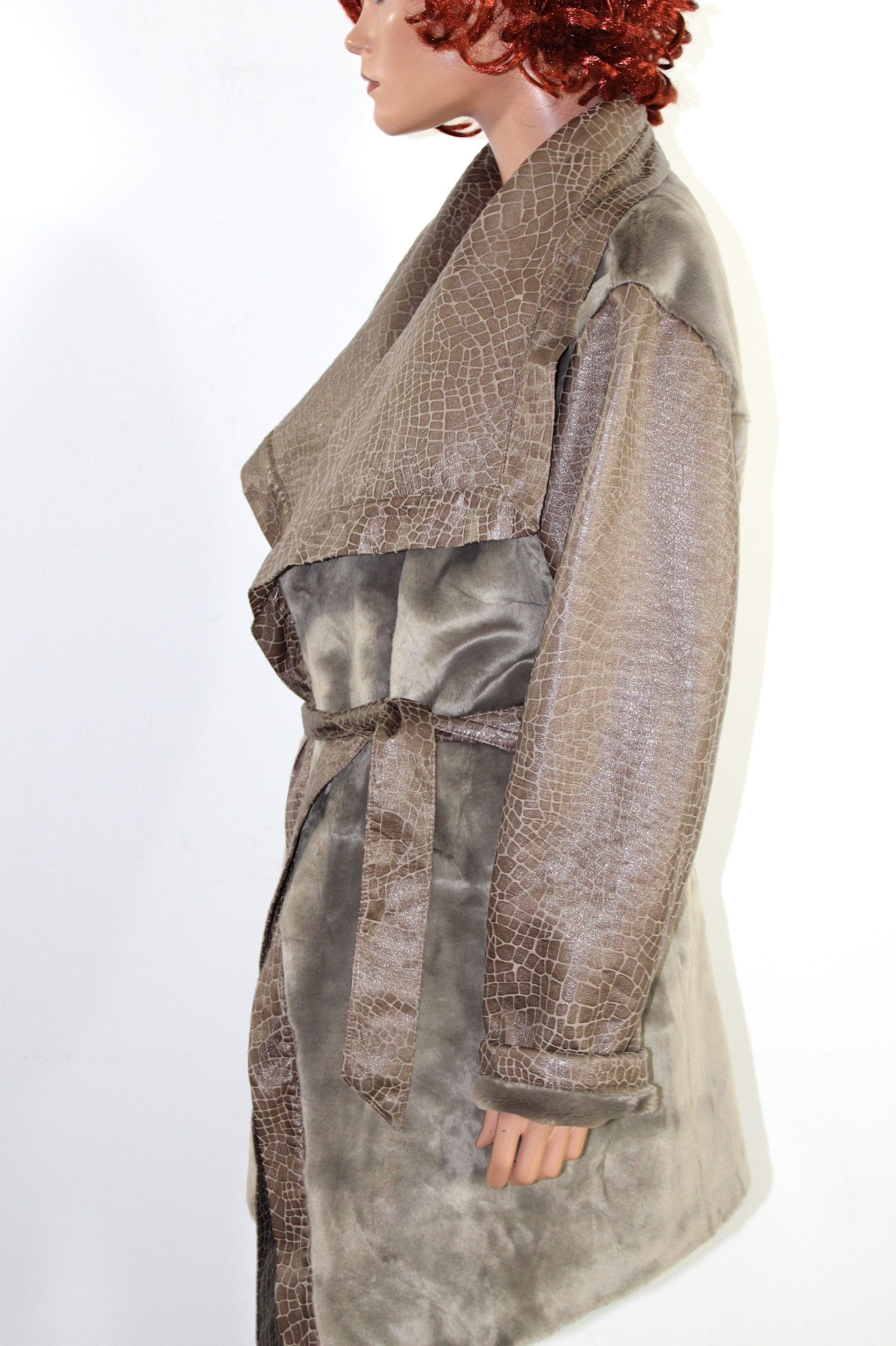 ab9 ALFREDO Cienki Kożuszek Kurtka Płaszcz 44 XXL Wzór dominujący bez wzoru