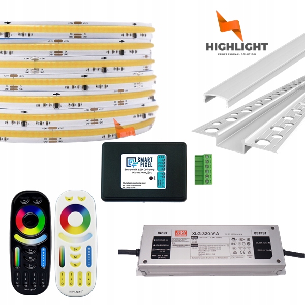 20m Sada Fasáda Led pásik Digitálny Cob Cct 11W 24V IP65+Strieborný profil