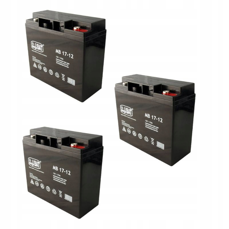 3x Akumulátor Agm 12V 17Ah Megabat (rozměr 18Ah 20Ah) Ups solární kolo alarm