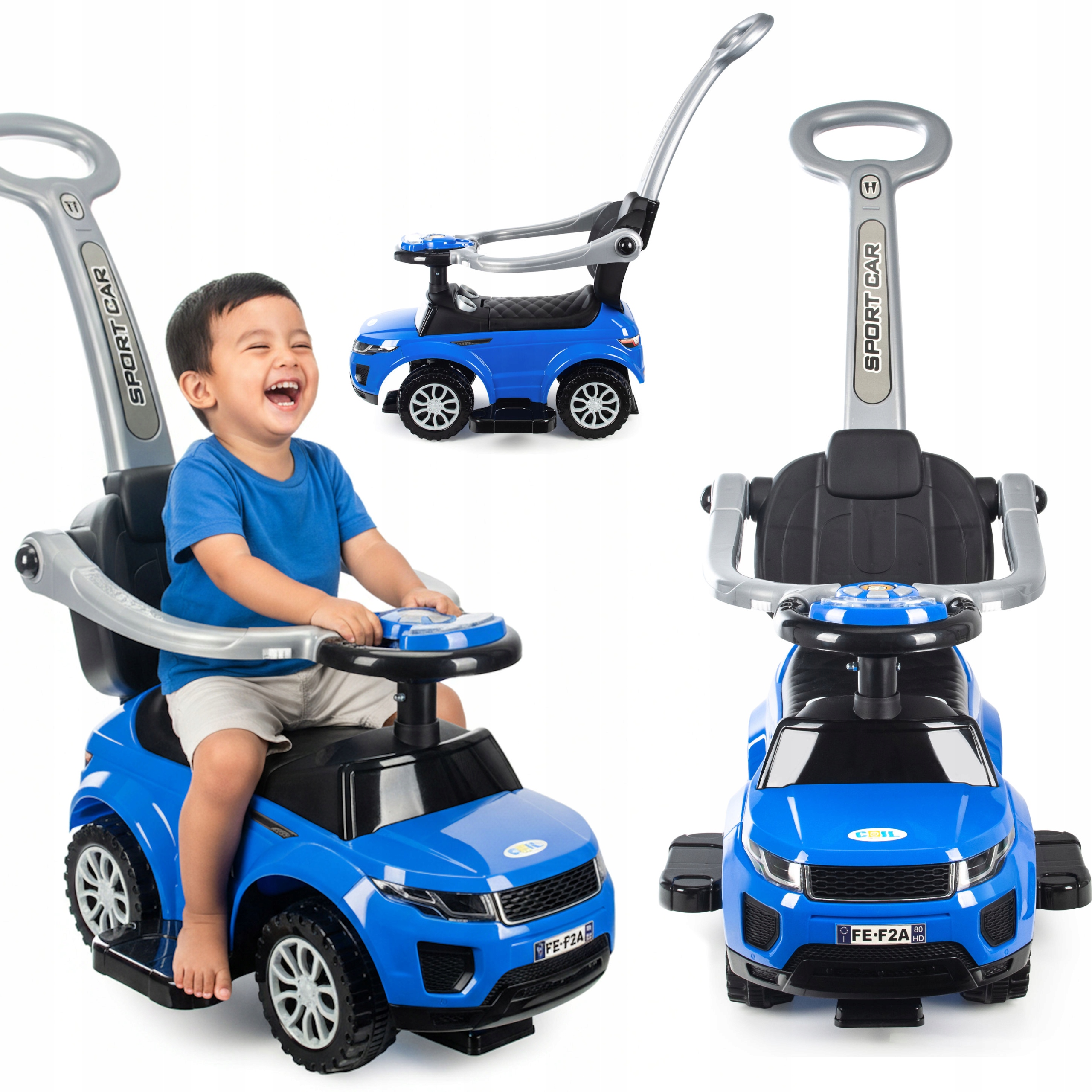 Jeździk Pchacz Chodzik 3W1 Autko Dzieci Duży Samochód Auto Klakson Niebiesk