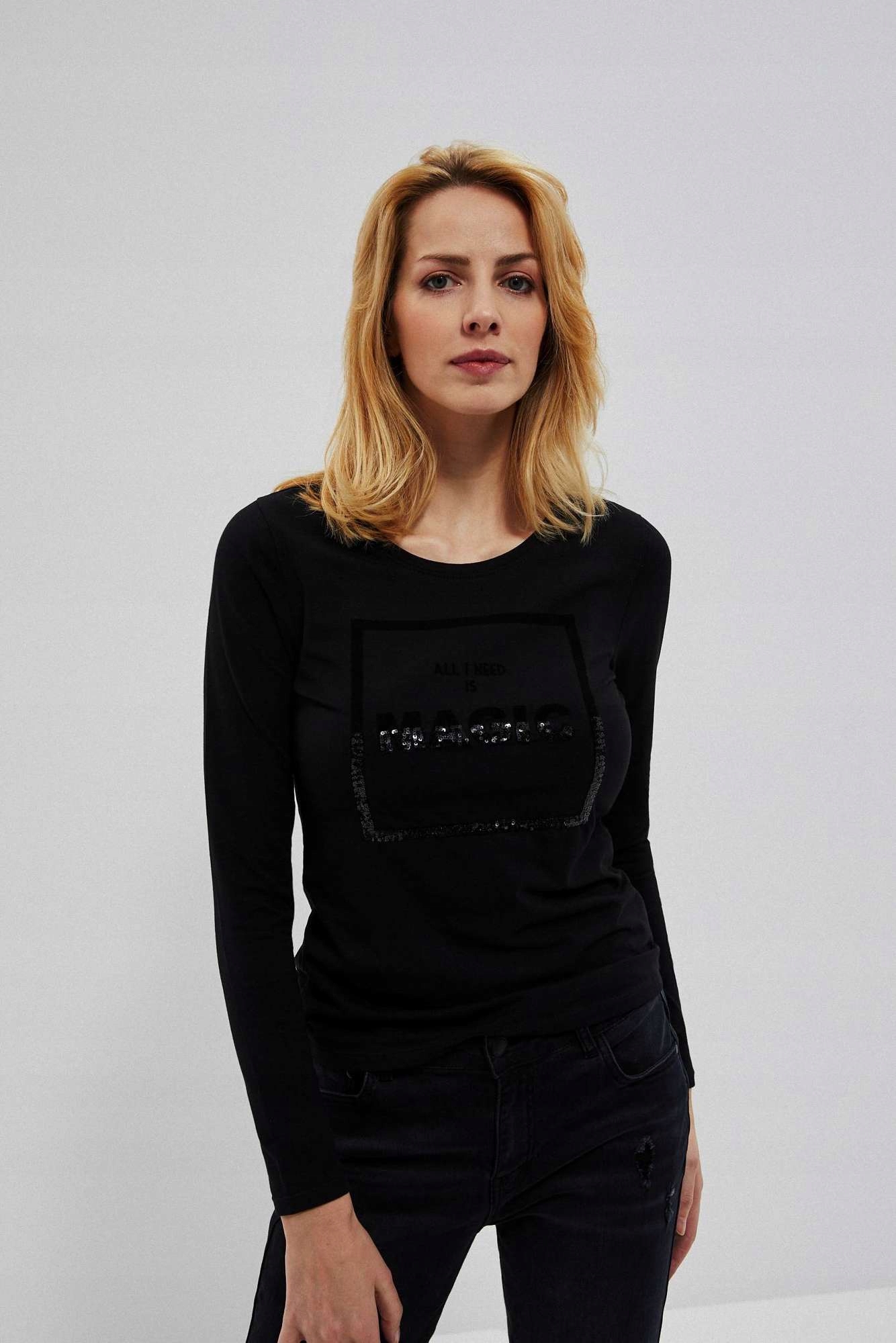 

Moodo Bluzka z napisem Z-TS-3649 Black; Xs