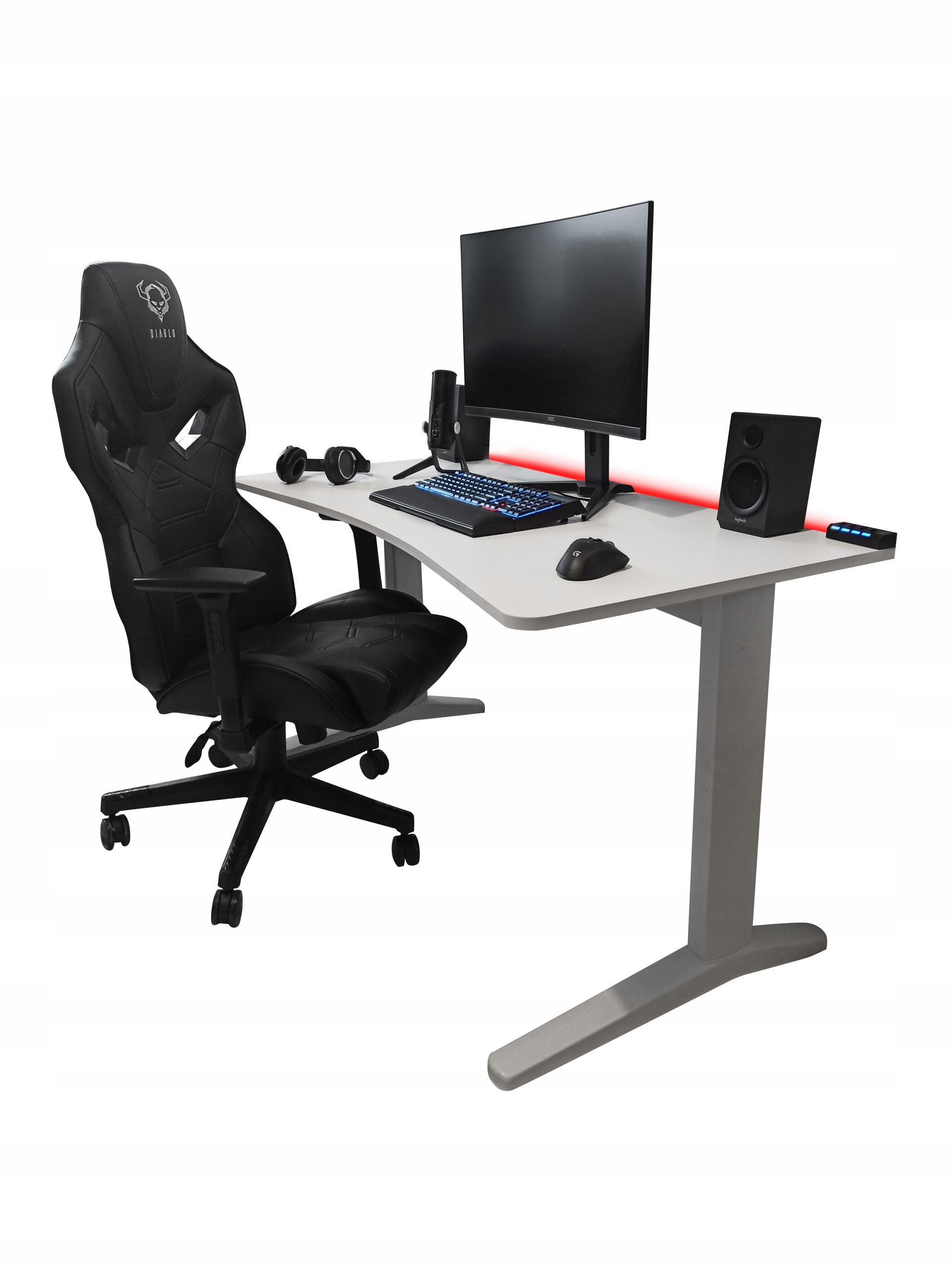 BIURKO GAMINGOWE KOMPUTEROWE DLA GRACZY LED + HUB Kolor nóg biały
