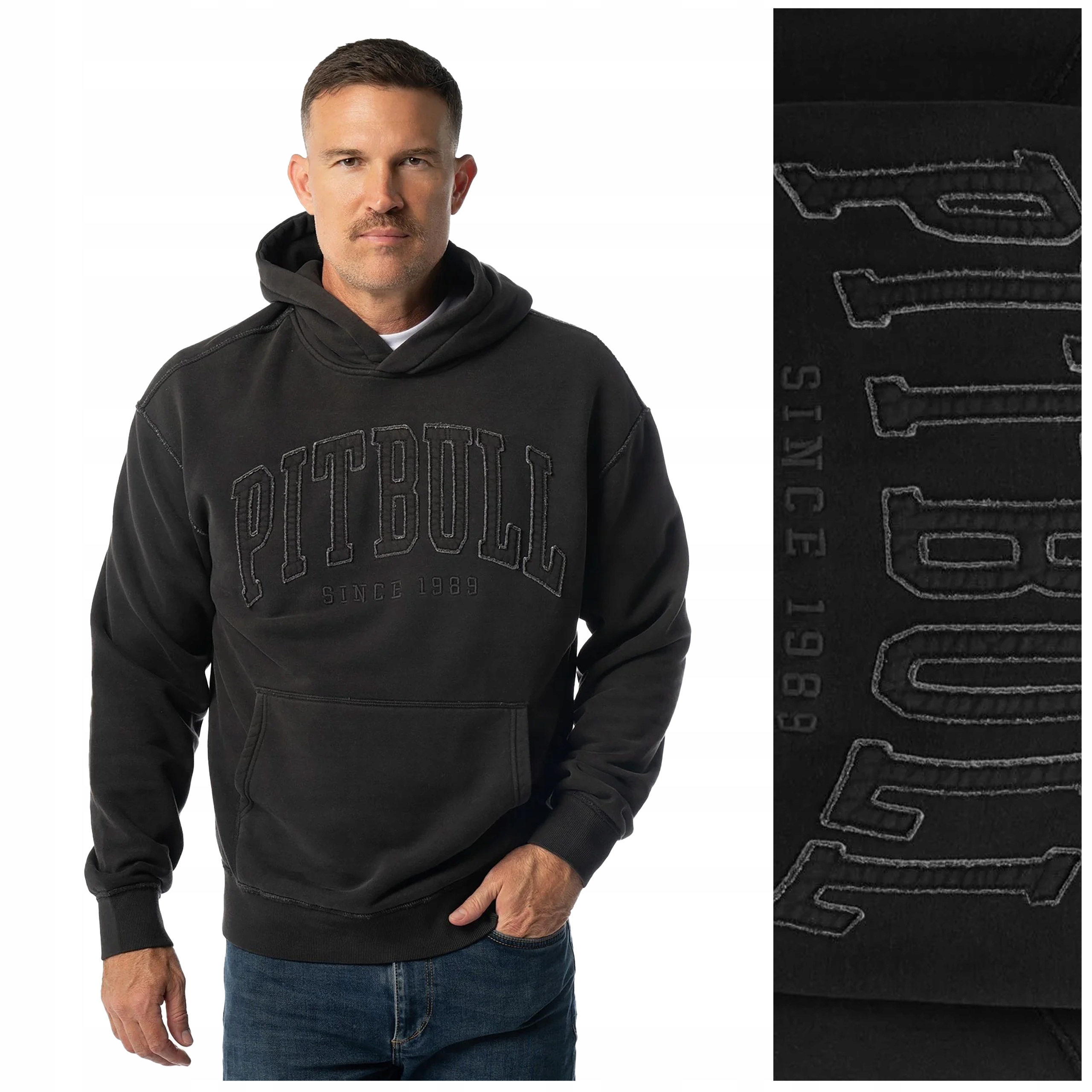 Pánská mikina s kapucí washed Pit Bull "orlando" vel. S, tmavě grafitová