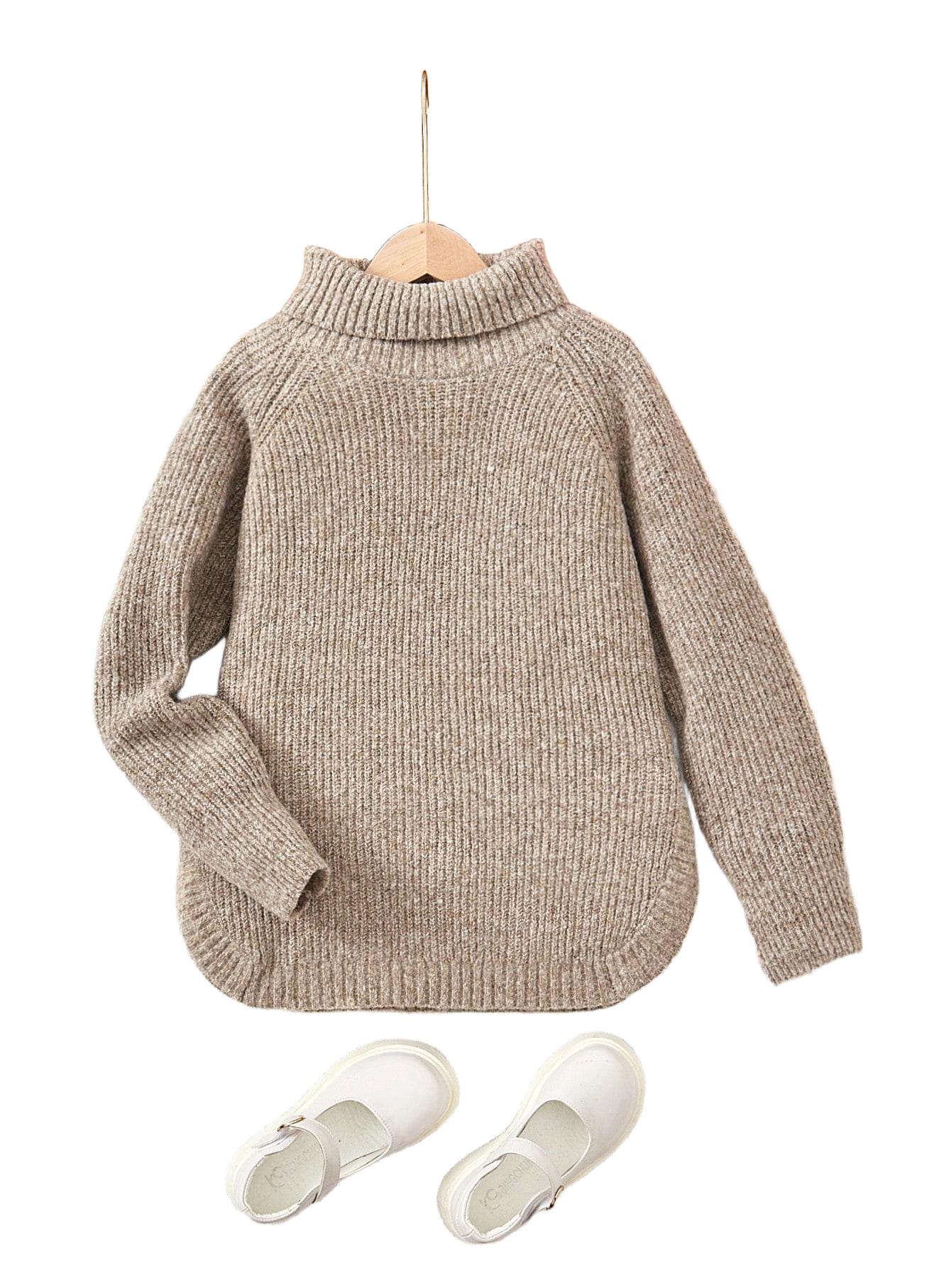 SHEIN KIDS BEŻOWY DZIEWCZĘCY SWETER GOLF 140