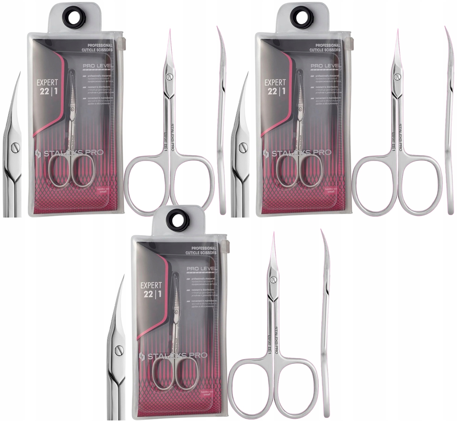 3 kusy Staleks Profesionální nůžky na kůži Expert 22 Type 1 Ostré