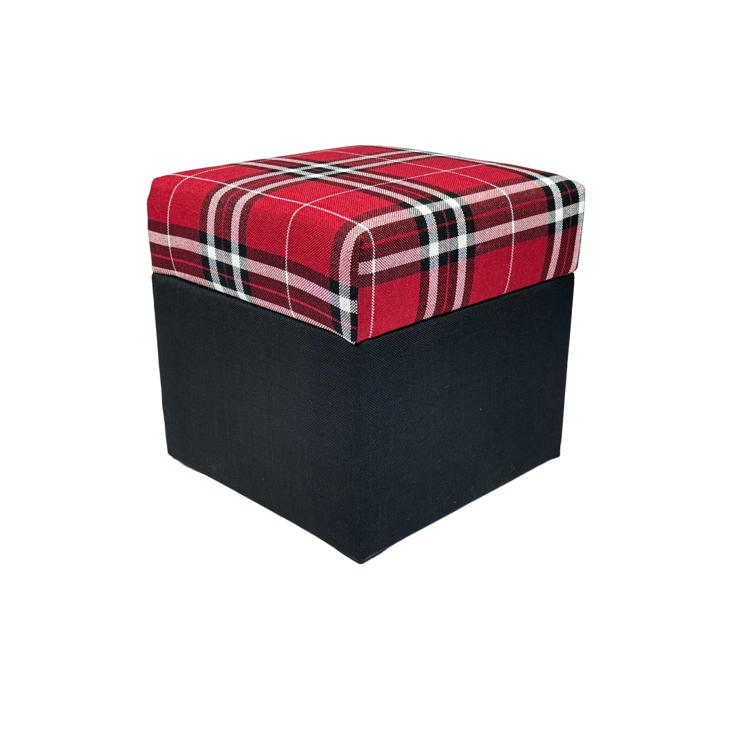 Taburet čtvercová s otevíracím loboxem červená s pletenou mřížkou