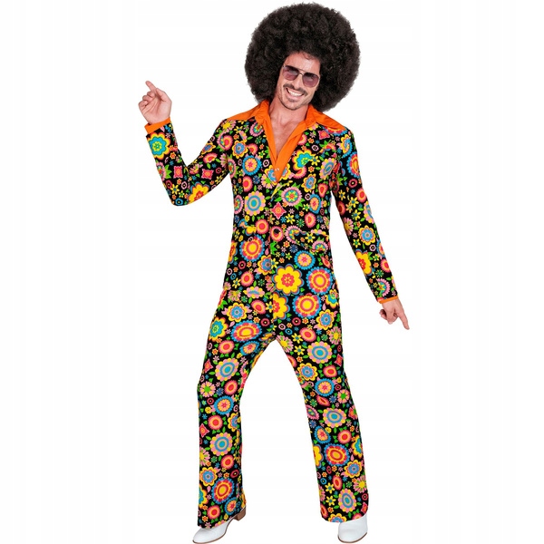 Kostým Groovy Černé Květy Léta 70 Hippie M