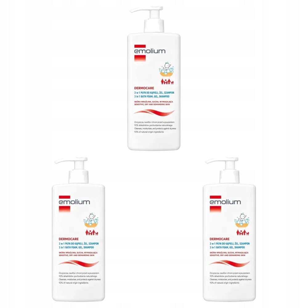 3x Emolium Dermocare 3w1 Płyn, żel, szampon, 750ml