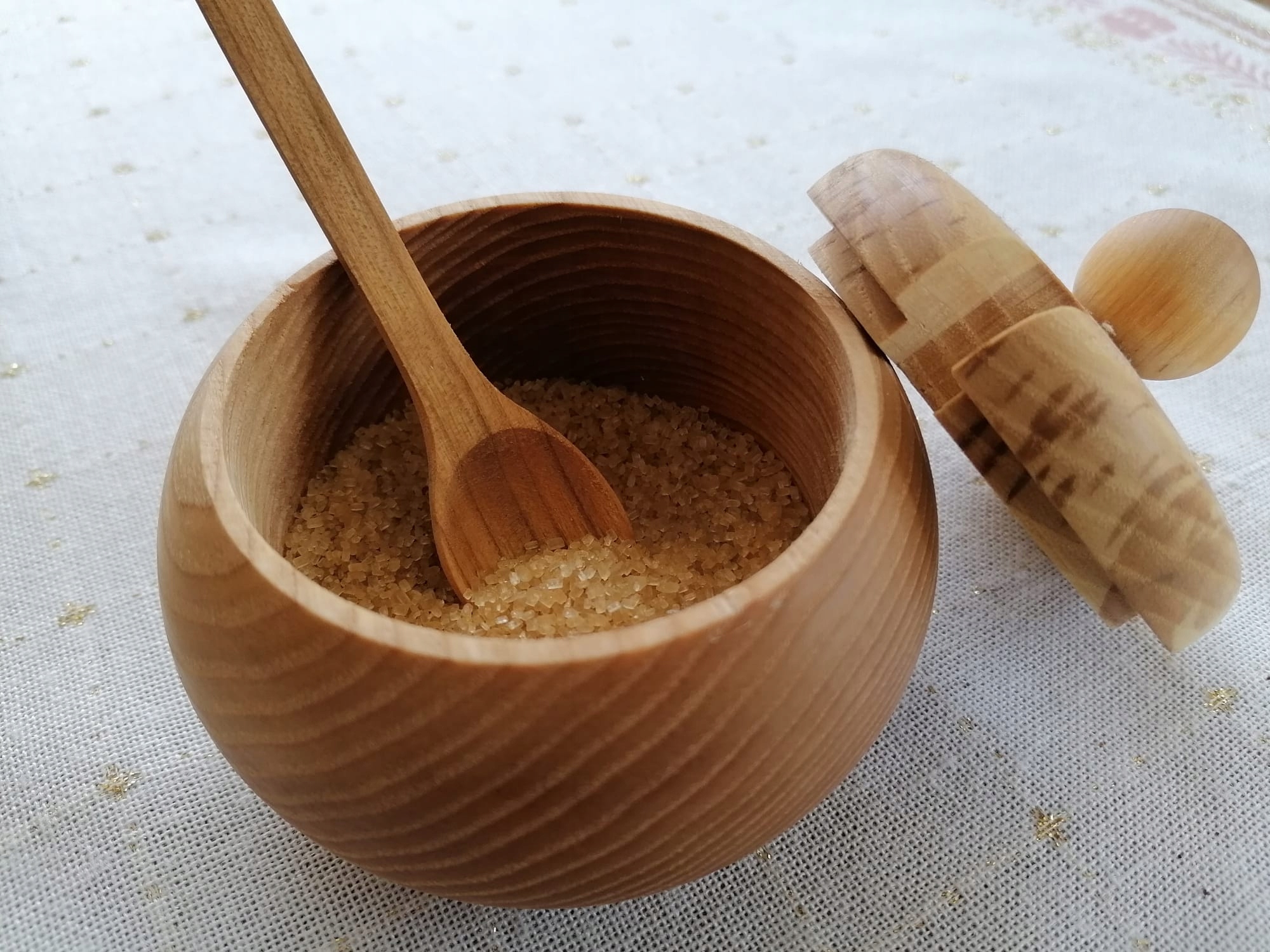 Drewniana Cukierniczka z Pokrywką Łyżeczką Cukiernica Do Cukru Zastawa Eko Marka Yolli