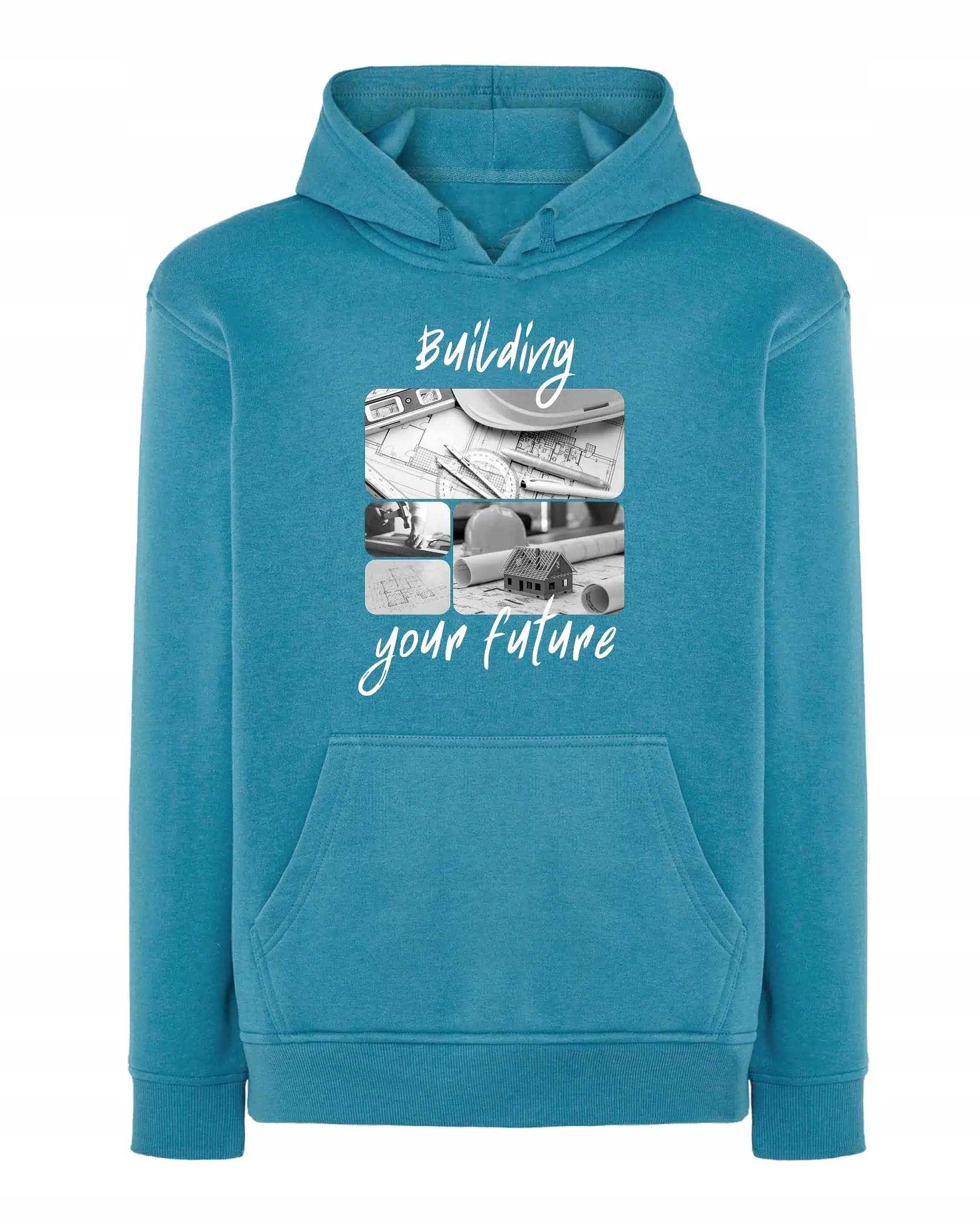 Mikina s kapucí Dárek pro architekta Umělecká koláž Modrá XL