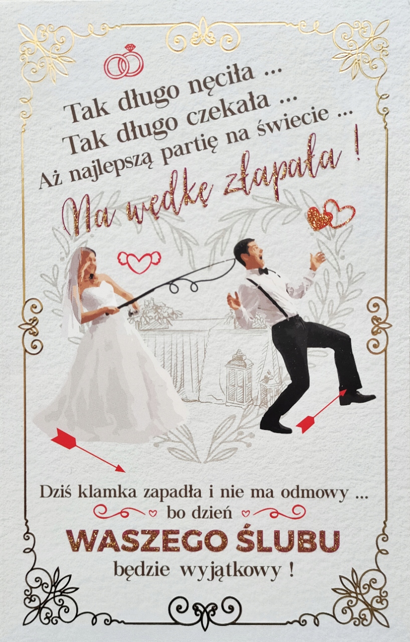 

Kartka ślubna z zabawnymi życzeniami śmieszna Ślub