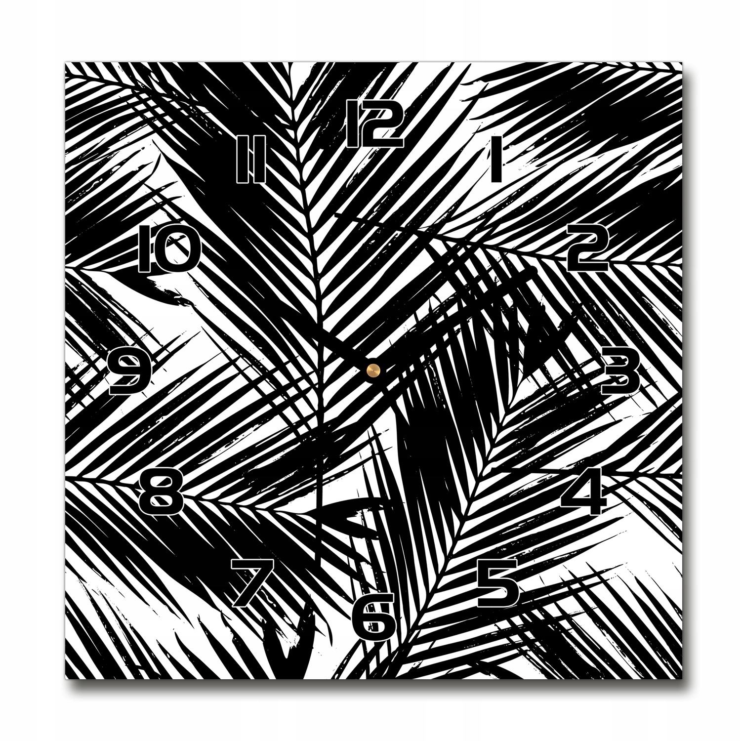 

Kwadratowy cichy szklany zegar Liście palmy 30x30