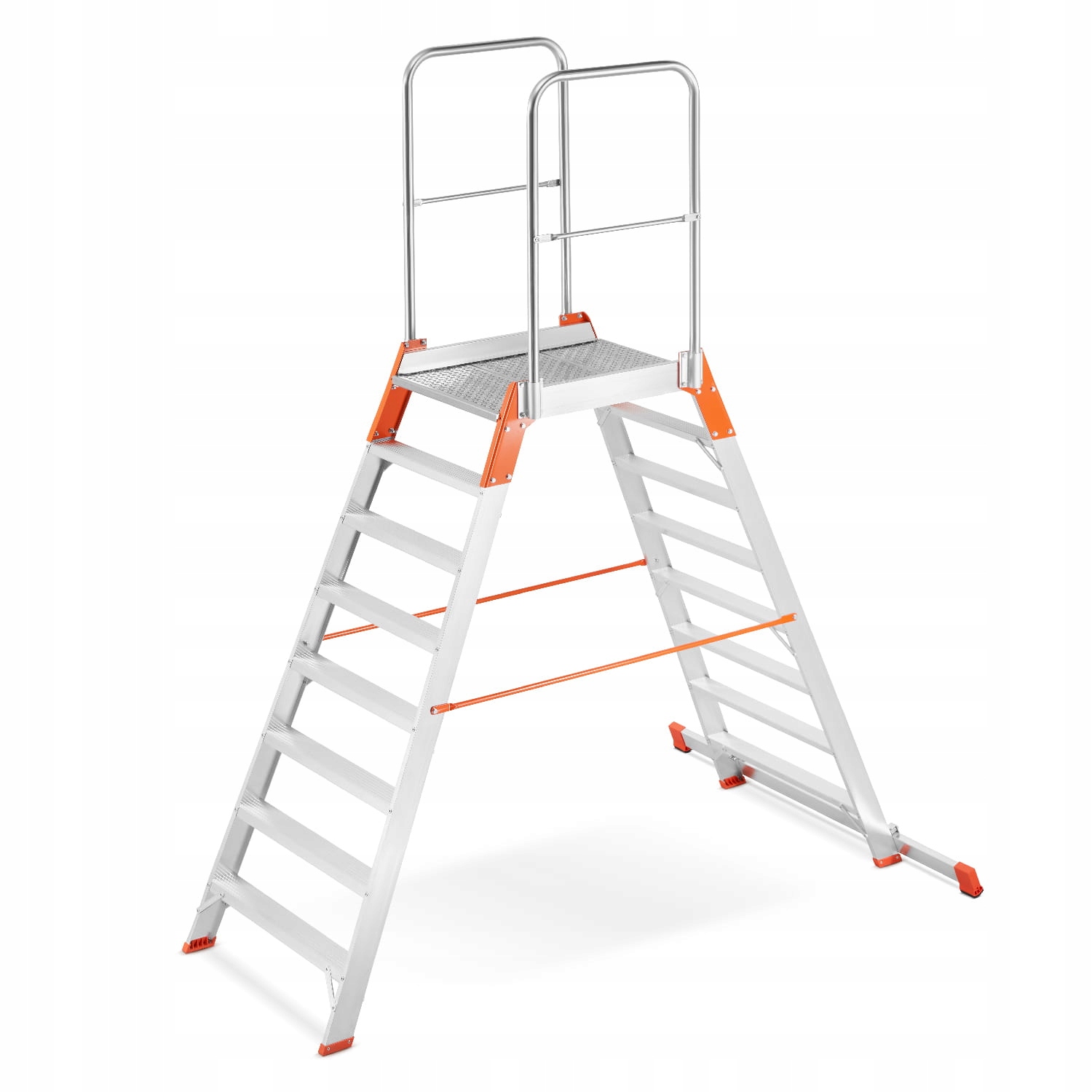 Hliníkový skladový Žebřík , oboustranná plošina , 8 schodů, 3,71 m, Tuv