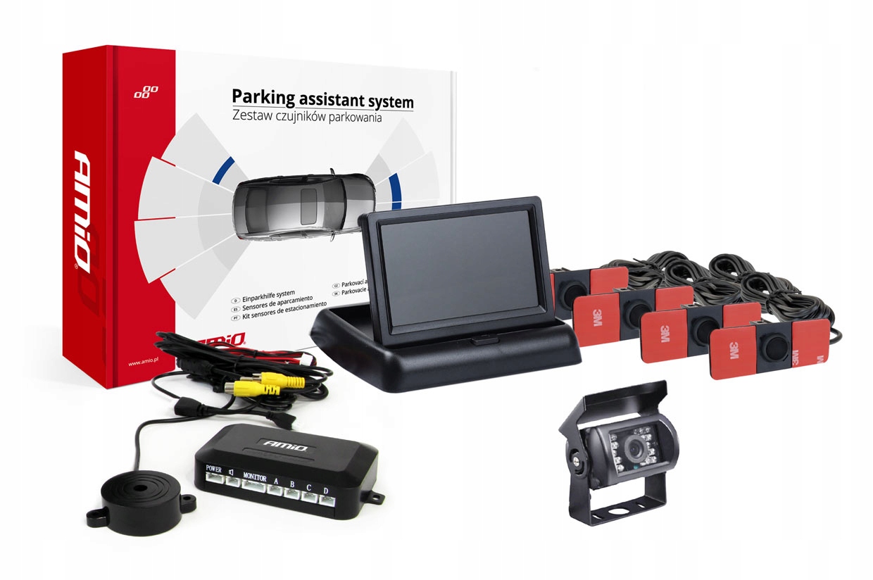 Sada parkovacích senzorů TFT02 4,3" s kamerou HD-501-IR 4 senzory černá