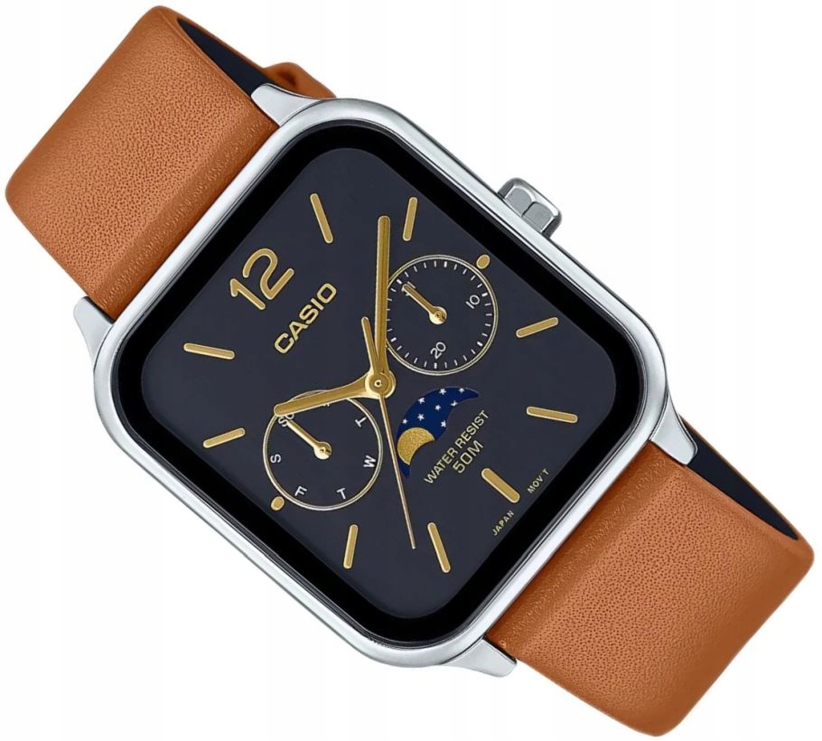 Elegantní Pánské Hodinky Casio MTP-M305L-1AVER Fáze Měsíce Na Pásku 34 mm