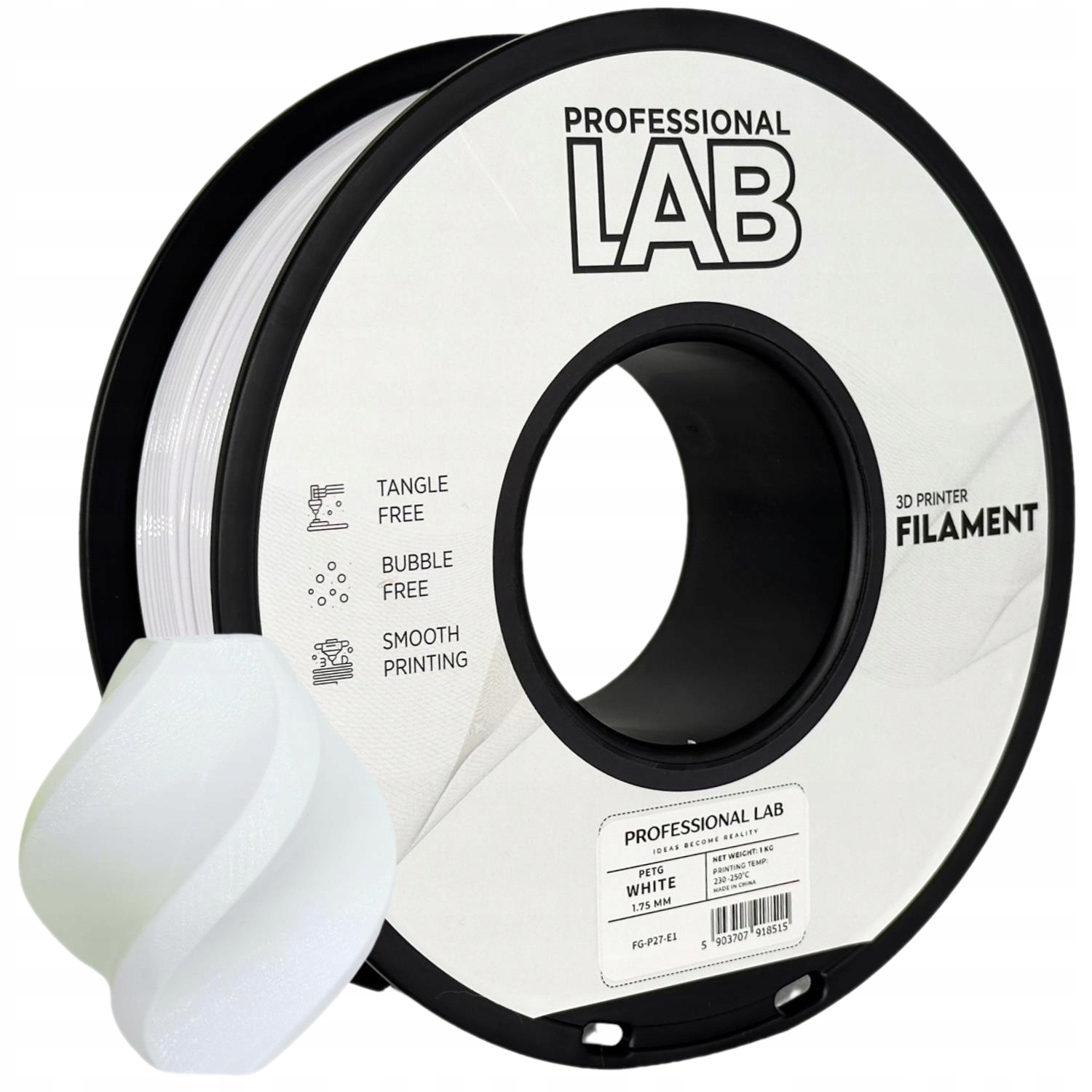 Filament Prof Lab Petg Biały White 1,75MM 3KG 3000G Szpula Druk 3D