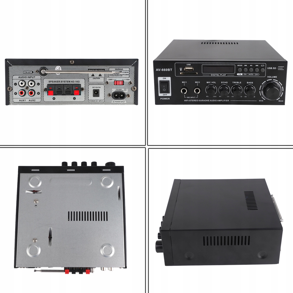 WZMACNIACZ DO GŁOŚNIKÓW AMPLITUNER STEREO HIFI BLUETOOTH RADIO FM PILOT LED Waga produktu 1.2 kg