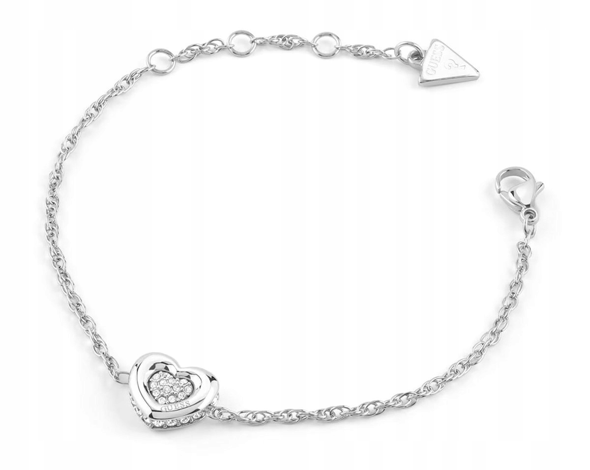 Stříbrný Ocelový Dámský Náramek Guess Love Srdce Zirkony JUBB05461JWRHS