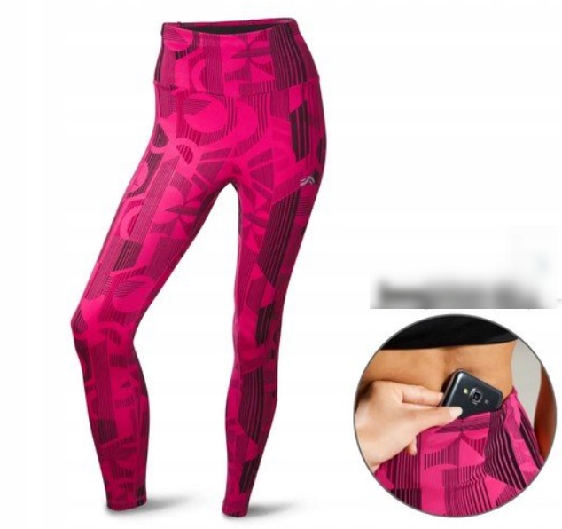 Legginsy funkcyjne damskie wysoki stan kieszeń na telefon Crivit różowe M