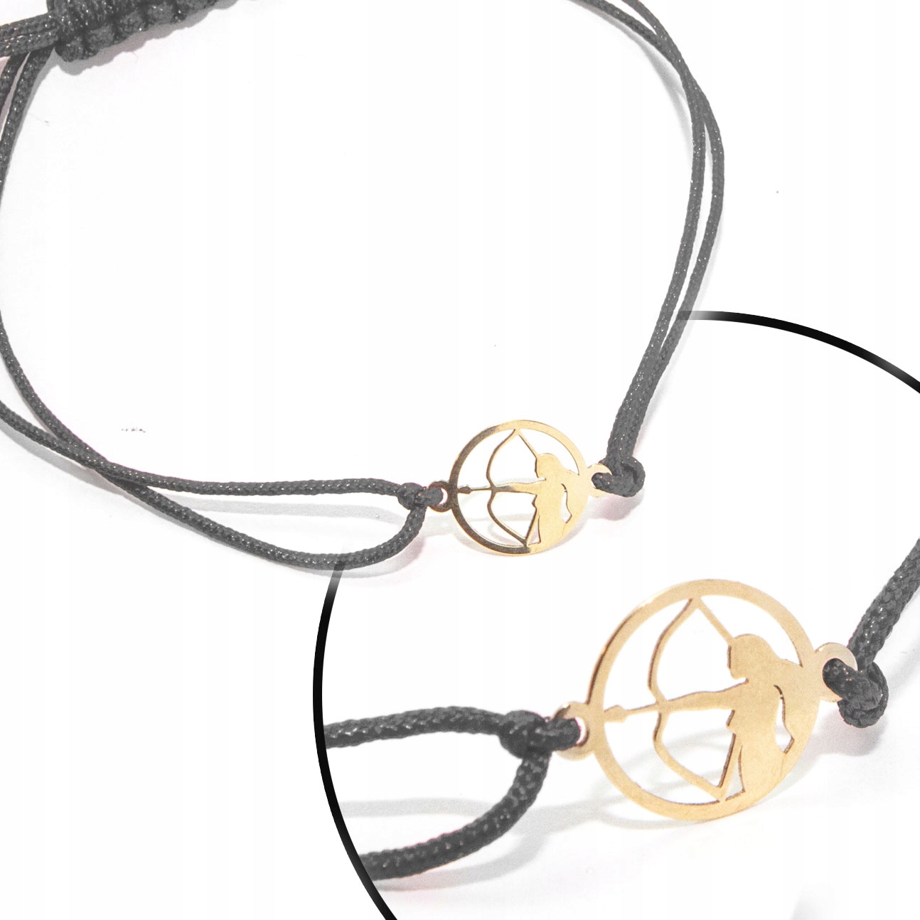 Zlatý náramek na provázku znamení zvěrokruhu Střelec zlato 585 černý