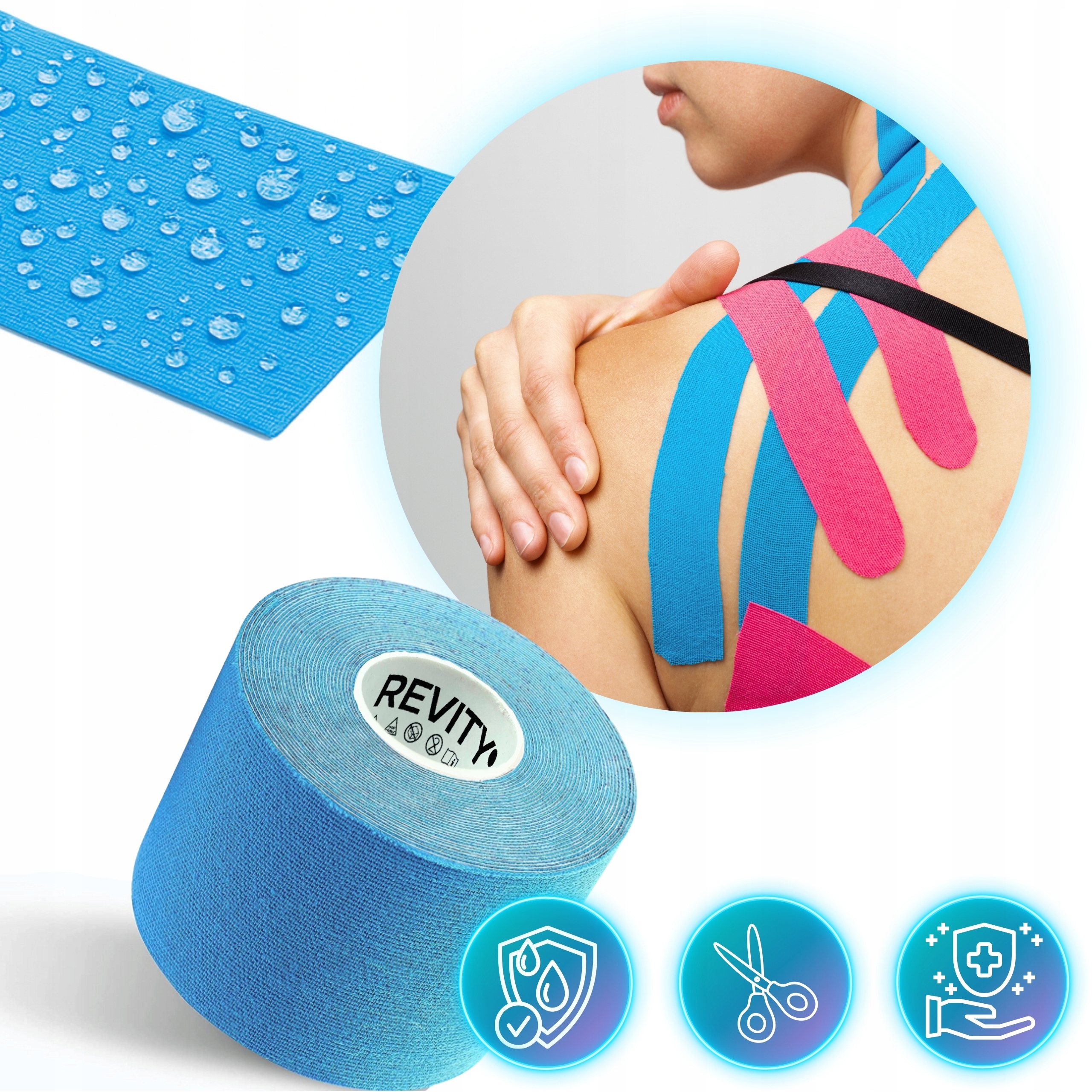 TEJPY PLASTRY DO BIUSTU TWARZY TAŚMA KINEZJOLOGICZNA KINESIO TAPE 5m MED Marka Revity