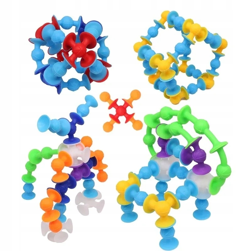 KLOCKI PRZYSSAWKI KONSTRUKCYJNE DLA DZIECI KOLORY WESOŁE FIGURY BUŹKI 96EL Liczba elementów 96 szt.