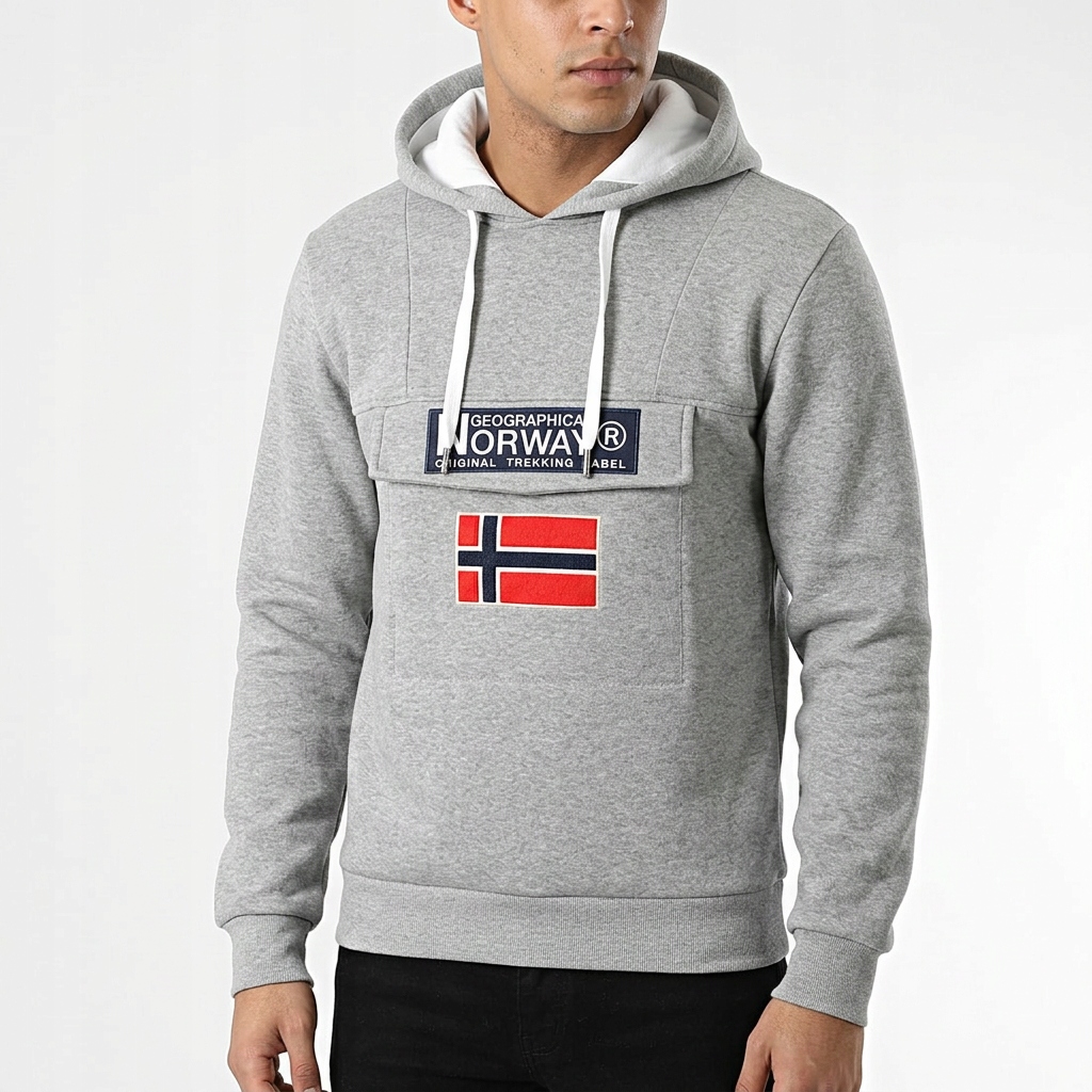 Pánská mikina Geo Norway, teplá, s kapucí , bavlněná klokanka , módní
