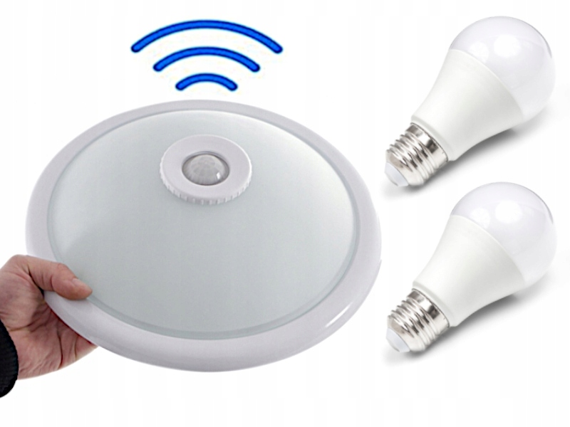 Lampa Led Plafon na Korytarz z Czujnikiem Ruchu Zmierzchu +Żarówki Led 12W