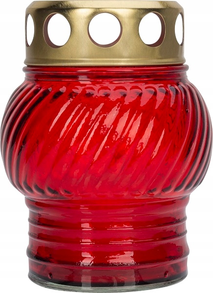 

Czerwony szklany znicz z wkładem około 10h