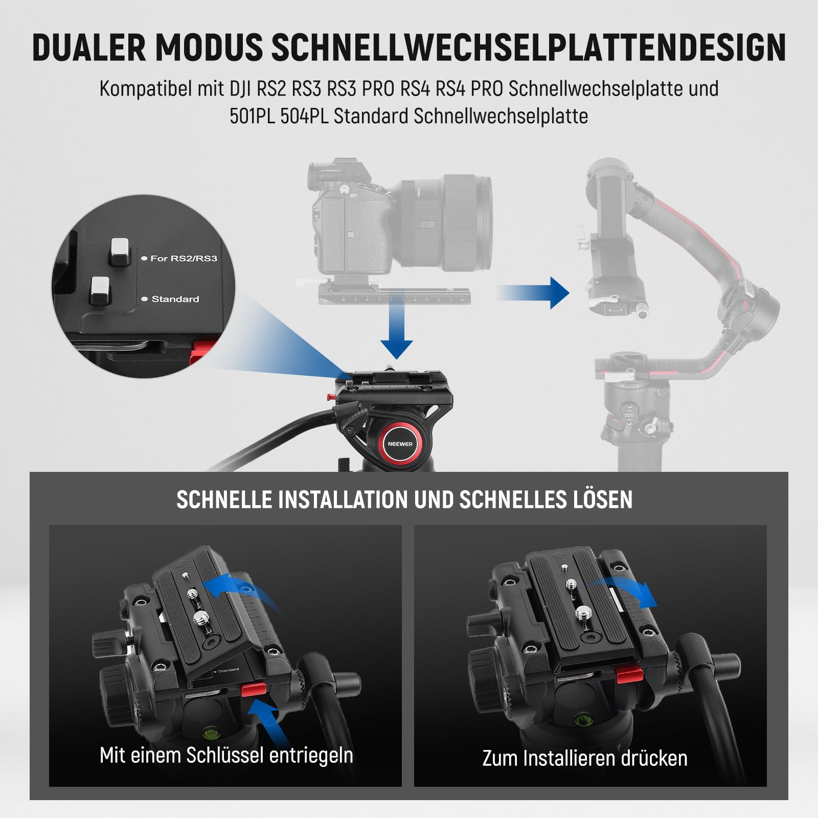 NEEWER Statyw Video Kamera 76" Aluminiowy z Głowicą Fluidową DSLR Camcorder — miniatura 5