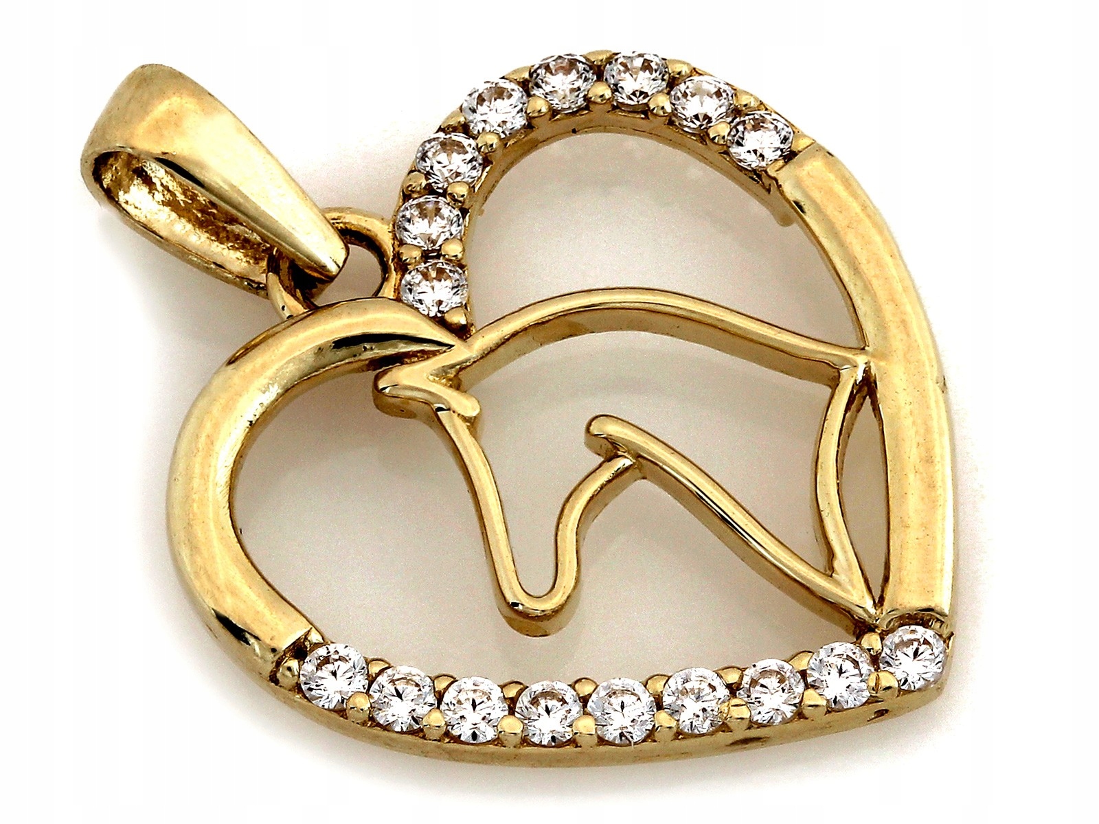 Zlatý přívěsek 585 kůň v srdci s bílými zirkony 0.91 g Koník