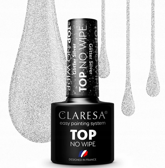 CLARESA TOP NO WIPE GLITTER SILVER SREBNY DROBINKI