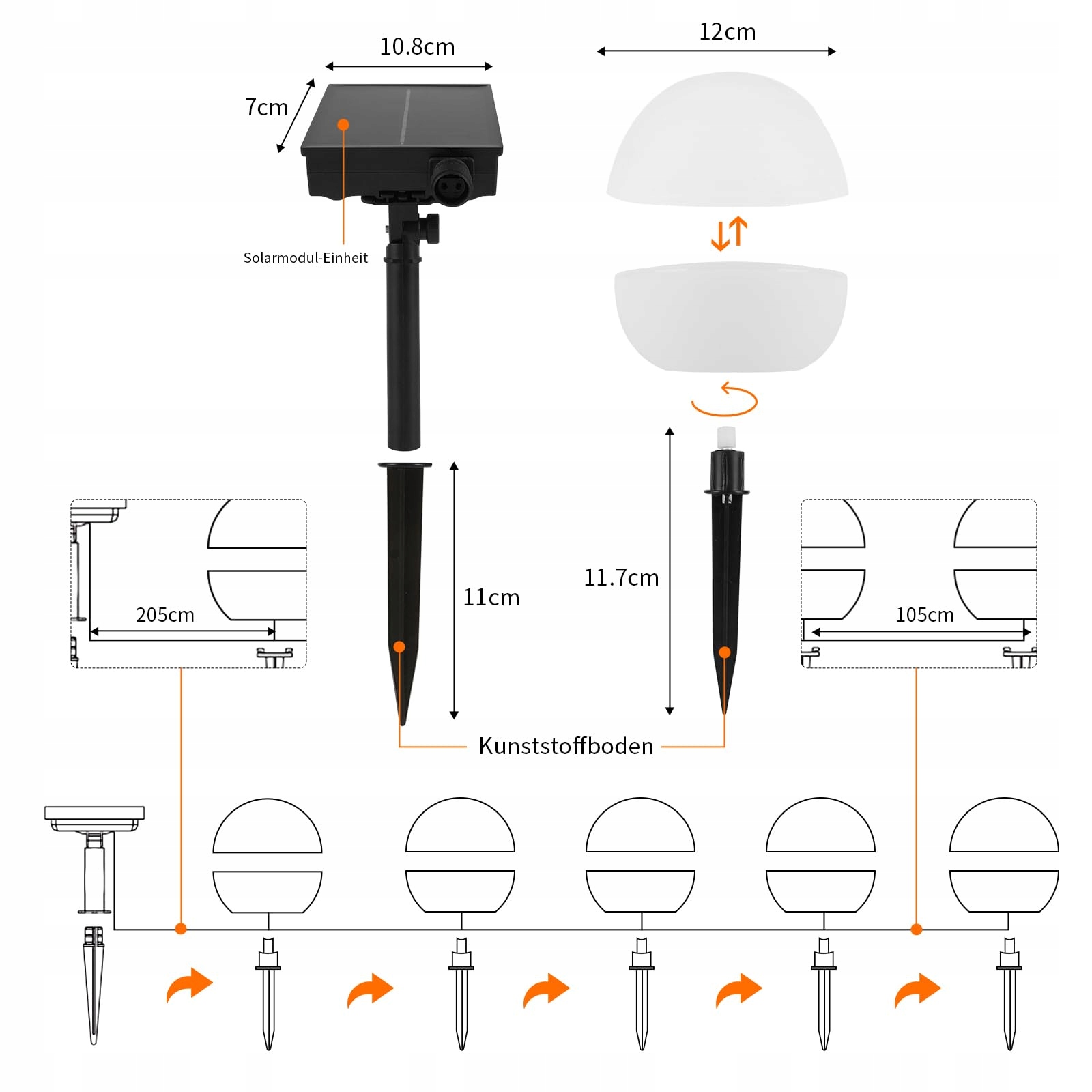 SOLARLAMPY OGRODOWE LED 6 SZTUK KULE SOLARNE ZMIENIAJĄCE KOLORY WODOODPORNE — miniatura 3