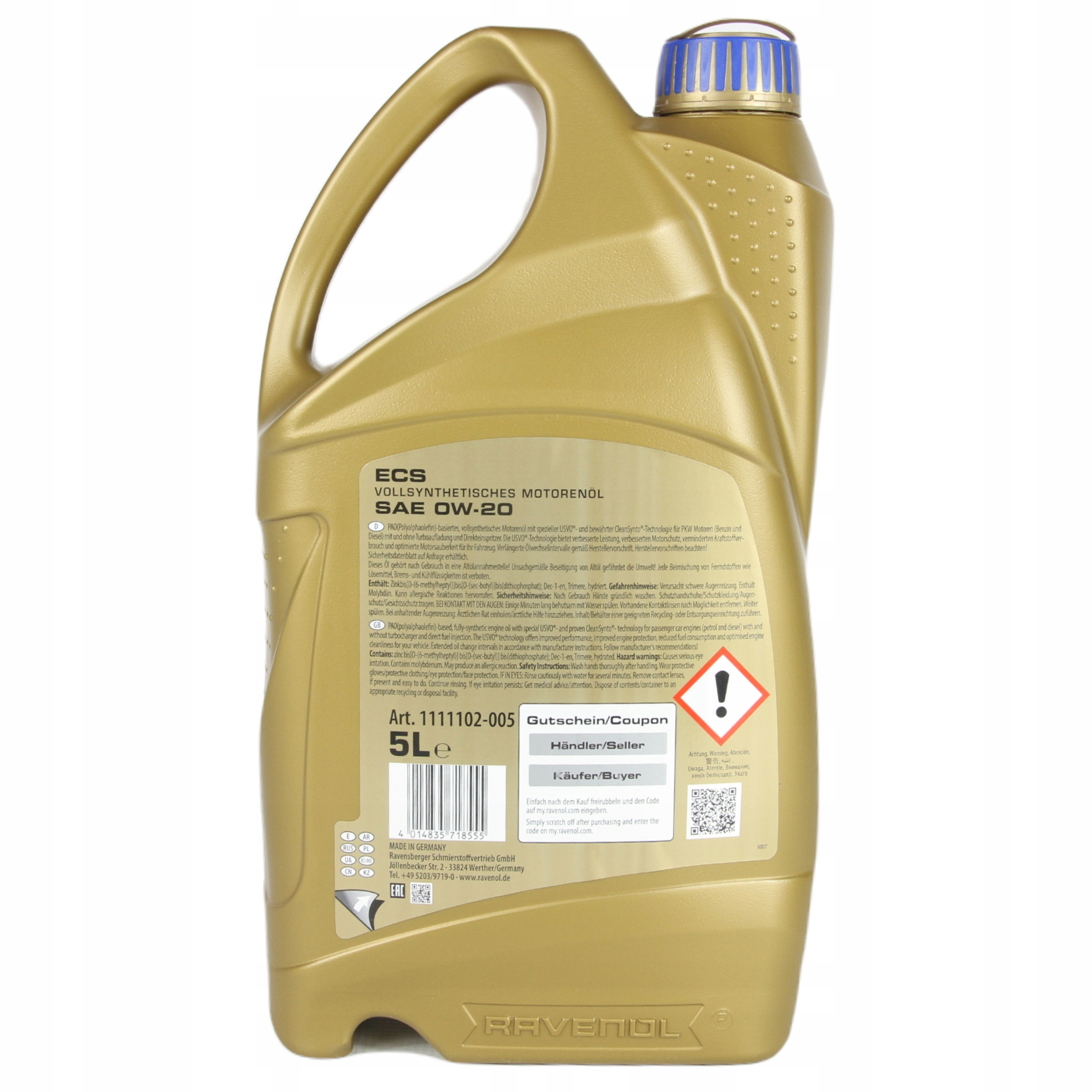 RAVENOL ECS SAE 0W-20 USVO 5L Rodzaj syntetyczne